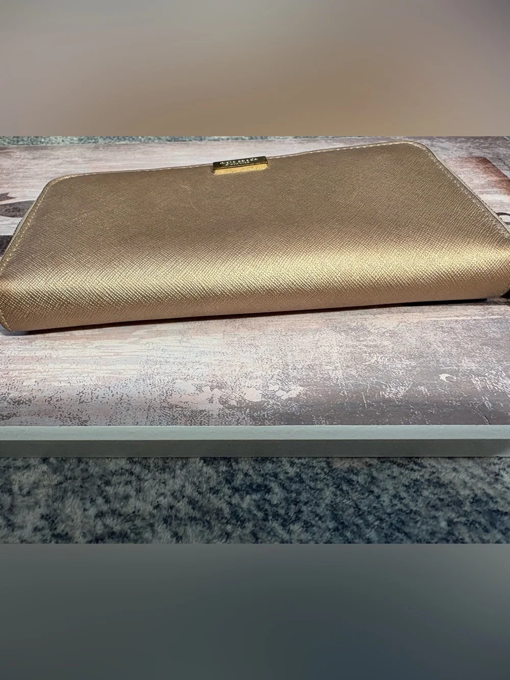 kate spade Metallic Rose Gold Zip Around Wallet with Wristlet